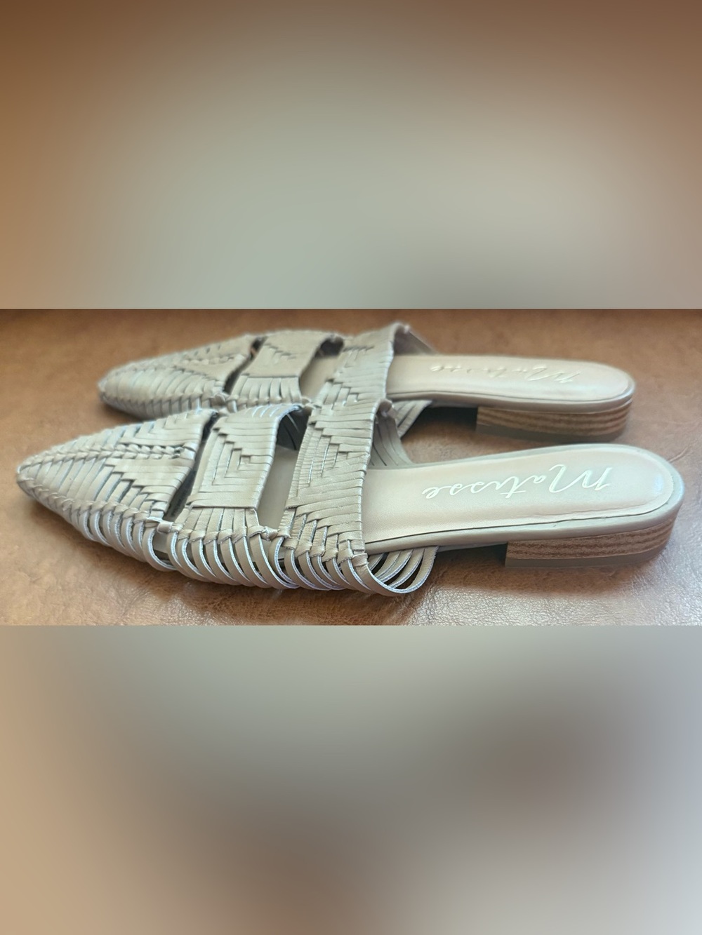 Anthropologie Matisse Leather Woven Pointed Toe Mule Slides Cream Size 8M - Picture 6 of 9